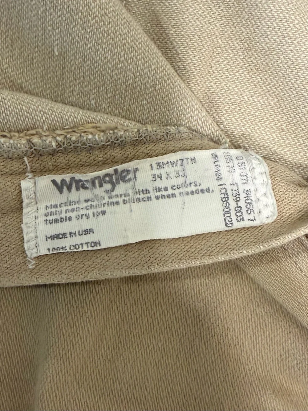 Vintage Wrangler USA Made Cream Denim Straight Jeans 34x32 Western Cowboy